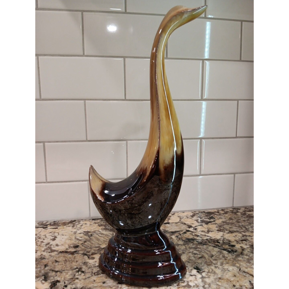 12.5 Inch Tall 1950s? Vintage Ries Japan Redware Bird Figurine Porcelain Stamped